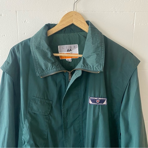 Vintage Military Style Green Jacket Bomber with Logo Patch - Picture 2 of 12